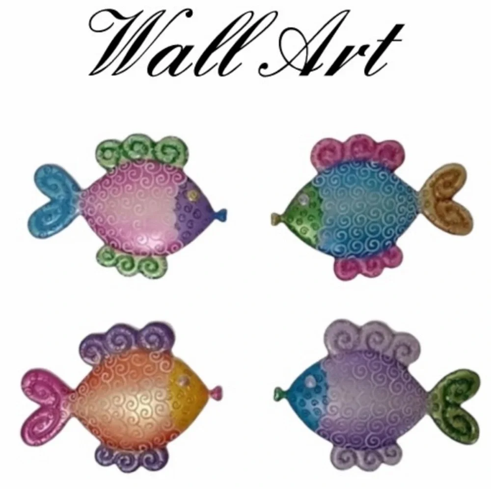 Tropical Beach Art Handmade Hand Painted Colorful Fish Wall Decor Set Multicolor